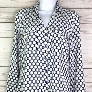 Express Portofino Womens Navy/White Polka Dot Roll Tab Sleeve Blouse-Small